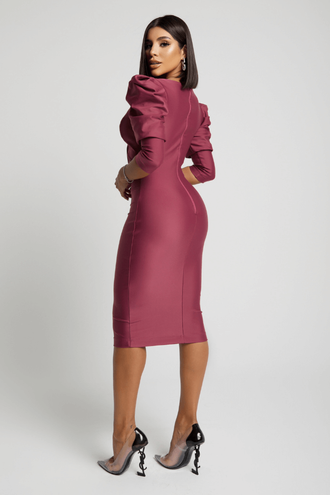 Vestido Chanel Tubinho Manga Bufante Francesa Decote V Recorte