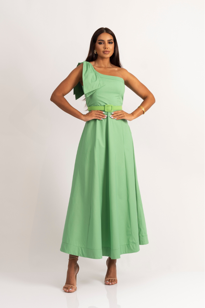 Vestido Midi Godê Laço Maitê Verde Compre Online